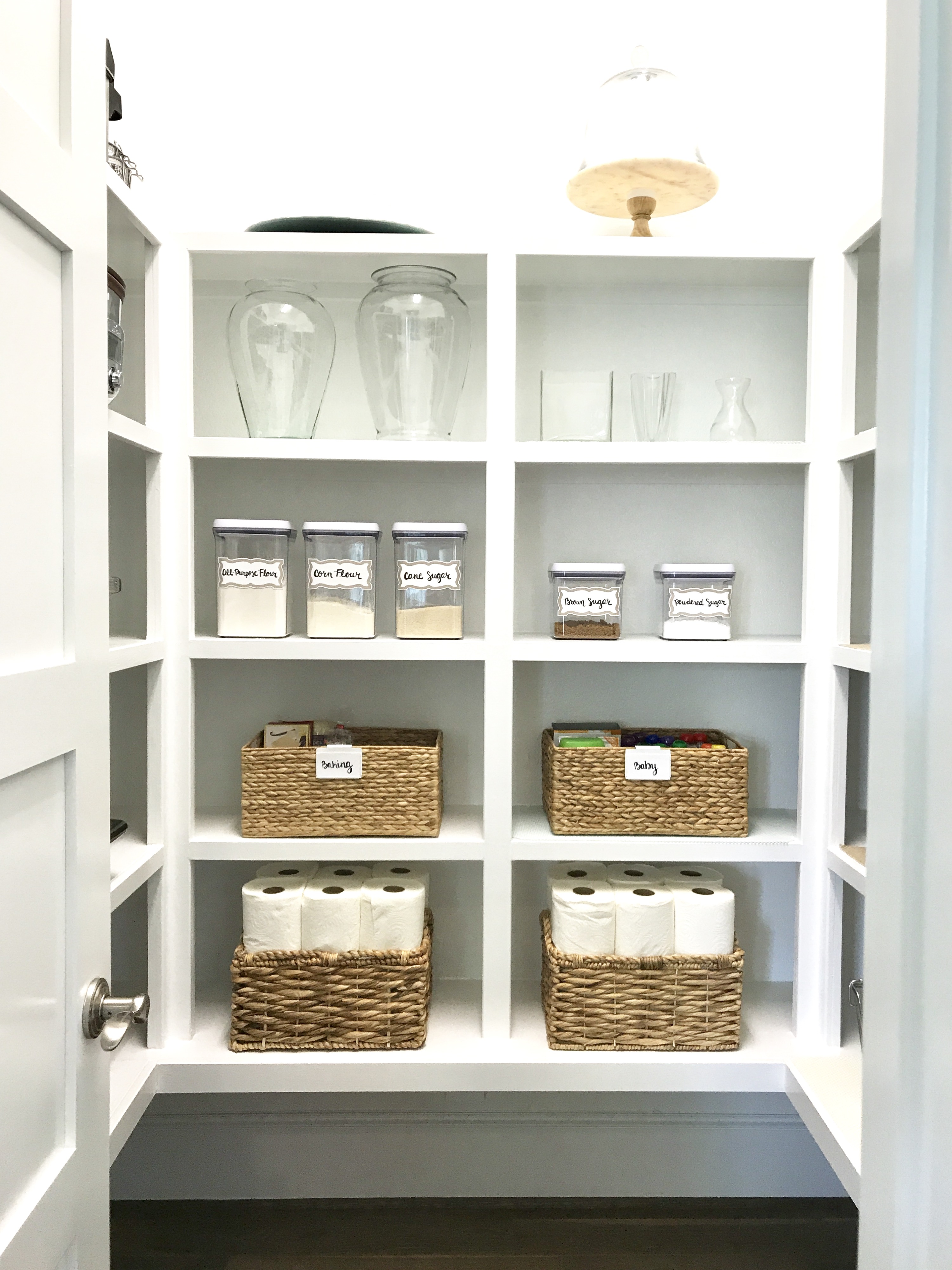 Beautifully staged kitchen pantry.