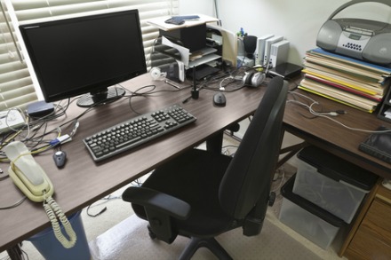 Organize unsightly wires in your home office.