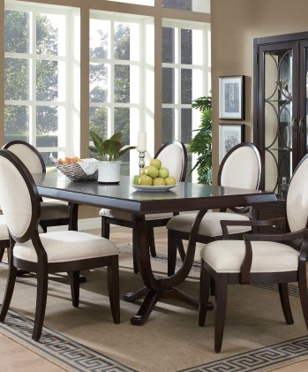 A formal contemporary dining room.