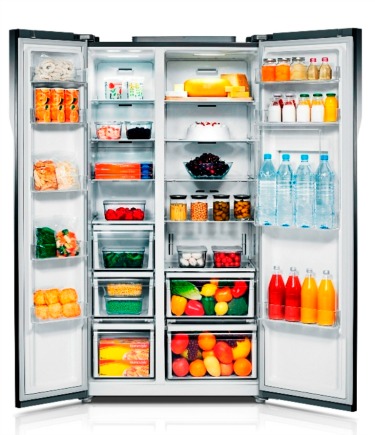 Home staged refrigerator interior.