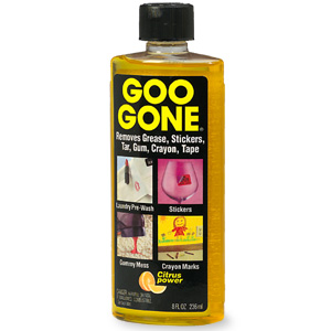 Goo Gone Degreaser works great to remove sticky residue and kitchen grease.
