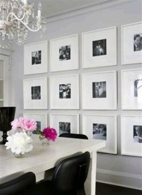 Symmetrical wall grouping can be united by color, matting, or frame styles.
