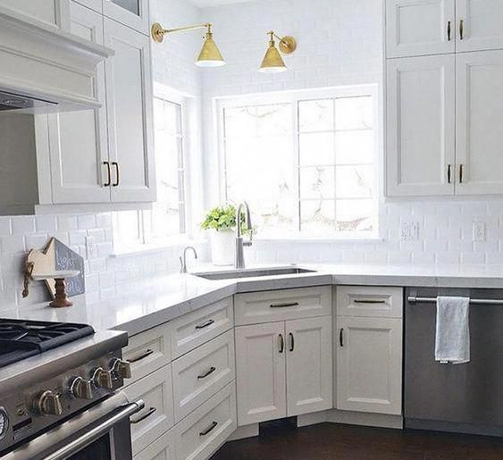 A kitchen corner sink will give you more counter space in a small kitchen.