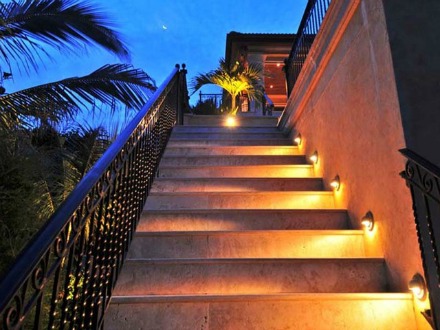 Accent lighting makes this a safe stairway.