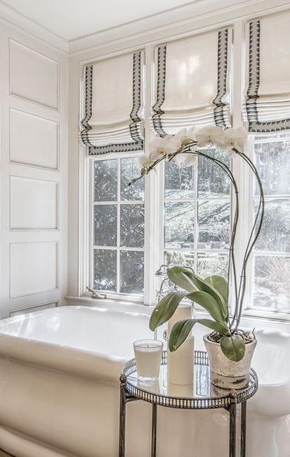 Bathroom with roman shade window blinds