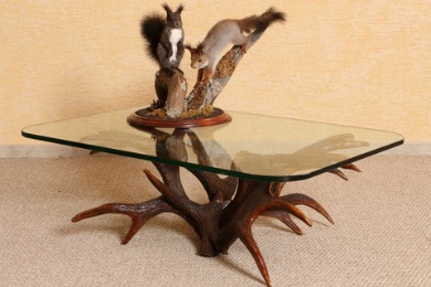 This tacky squirrel and antler coffee table is way too taste specific.