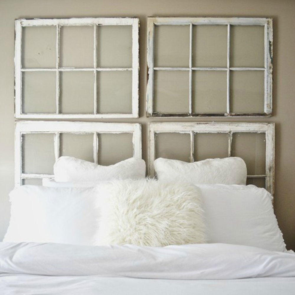 Create a headboard out of old window frames. Without the glass, of course.