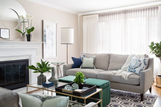 This large mirror over the fireplace accentuates the fireplace as a focal point.