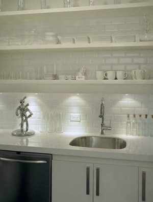 Kitchen with open shelving.