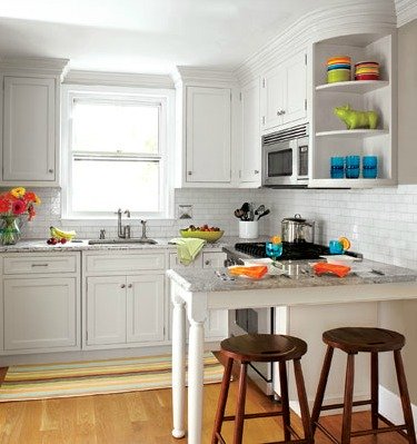 Small kitchen with stools. Staging the kitchen.