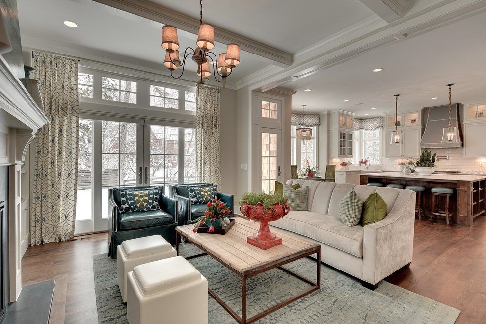 Open concept living room in neutral colors.