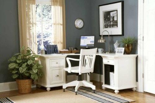 Nicely staged home office in neutral colors.