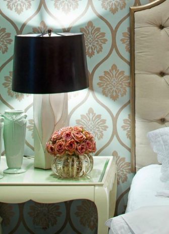 Create a pretty bedside nightstand vignette.