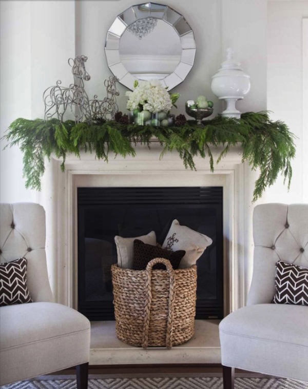 An offset, yet balanced fireplace mantle arrangement.