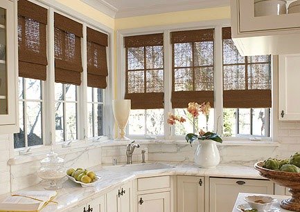 Kitchen with window blinds