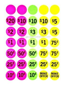 Yard Sale Pricing Chart